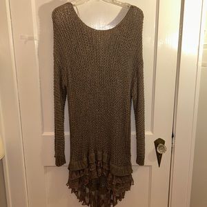 Metro Brown Knit Lace Sweater Dress